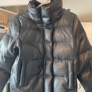 Black leather puffer coat.  Lily & Lottie brand.  Worn once.  Size Medium